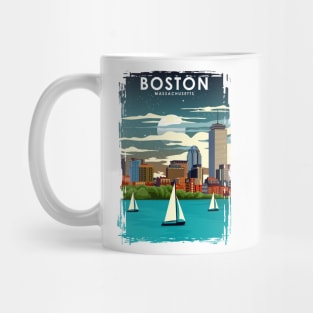 Boston at Night City Skyline Travel Poster Mug